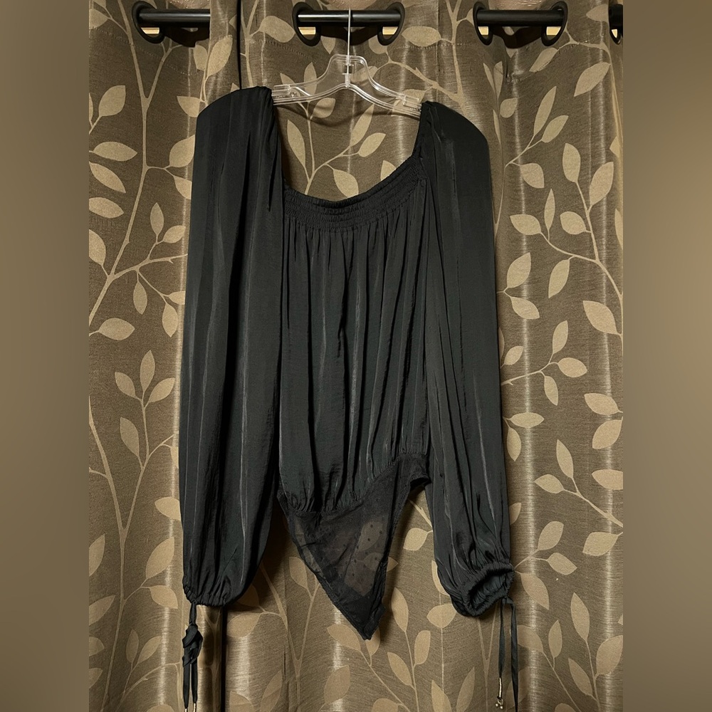 Free People Black peasant sleeve top Draped Bodysuit Blouse